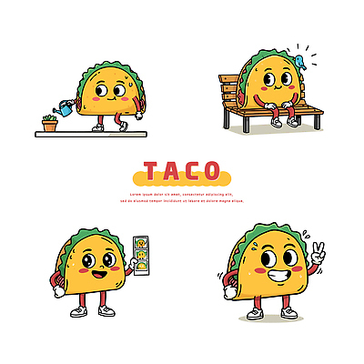 캐릭터 감정 컨셉 의자 관계 모션 표정 라이프 파일형식 벡터 타코 화분 물주기 벤치 웃음 귀여움 주말 즐거움 친구 놀이 긍정 일상 채소 식사 AI파일 일러스트 일러캐릭터