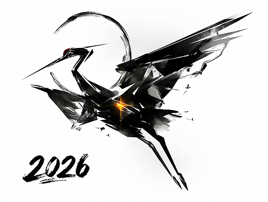 컬러 컨셉 무늬 조류 연도 파일형식 2026년 학 기하학 미래 창의력 예술 표현 상징 특징 혁명 동물 비행 검은색 빛 우아함 JPG 국내일러스트 일러스트