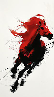 직업 컬러 모션 말_동물 파일형식 말_게임 예술 그림 빨간색 검은색 달리기 동물 표현 창의력 화가 디자인 감정 색채 스타일 JPG 국내일러스트 일러스트 붉은말