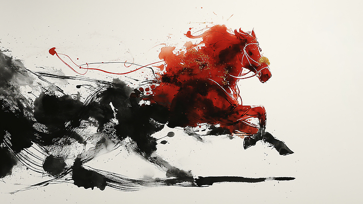 컬러 모션 건강 미술 말_동물 파일형식 말_게임 달리기 빨간색 예술 동물 그림 생동감 속도 운동 백그라운드 뷰티풀 힘 창의성 혼합 유화 보라색 검은색 감정 표현 JPG 국내일러스트 일러스트 붉은말