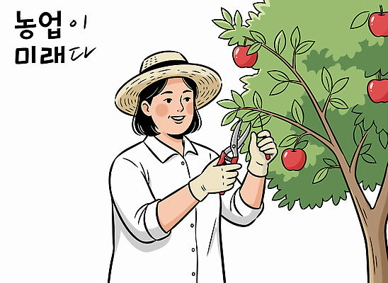 나무 식물 옷 여자 열매 장갑 농업 일러스트 자연 미래 농장 환경 농사 수확 농촌 작업 사과 농부 원예 가꾸기 오후 국내일러스트 AI파일 직업 잡화 산업 컨셉 과일 사람 취미 시골 생태계 파일형식 벡터