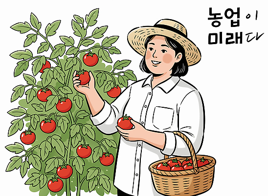나무 여자 농업 토마토 채소 일러스트 자연 미래 일상 빨간색 농작물 농장 바구니 환경 정원 농사 수확 원예 제철 국내일러스트 AI파일 식물 산업 컬러 컨셉 사람 취미 라이프 생태계 파일형식 벡터