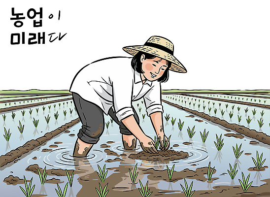 식물 전통 여자 농업 일러스트 자연 미래 논 물 농작물 햇빛 환경 농사 수확 성장 쌀 농촌 작업 제조 농부 생태계 국내일러스트 AI파일 자연요소 직업 산업 컨셉 곡류 사람 태양 시골 파일형식 벡터