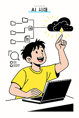 일러스트 아이디어 기술 웃음 소년 그래픽 학습 컴퓨터 디지털 자료 작업 연결 파일 클라우드서비스 개발 상상력 소프트웨어 창의성 AI_인공지능 국내일러스트 AI파일 교육 남자 어린이 컨셉 표정 전자제품 서비스 파일형식 벡터