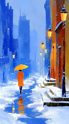 자연요소 계절 공공시설 컨셉 모션 날씨 눈_날씨 파일형식 도시 거리 가로등 평화 걷기 겨울 풍경 컬러 고요 상상 예술 조명 사람 소리 수채화 감정 국내일러스트 일러스트 JPG 눈내림 눈