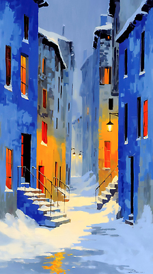 자연요소 계절 길 겨울 날씨 눈_날씨 풍경 건물 일몰 감각 야간 파일형식 골목길 빛 고요 황혼 따뜻함 도시 저녁 편안함 계단 조명 예술 주택 창문 설경 그림 국내일러스트 일러스트 JPG 눈내림 눈