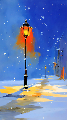 자연요소 계절 공공시설 모션 날씨 눈_날씨 생태계 파일형식 겨울 가로등 거리 풍경 빛 고요 색감 차가움 따뜻함 쌓기 자연 예술 컬러 조명 상상 국내일러스트 일러스트 JPG 눈내림 눈