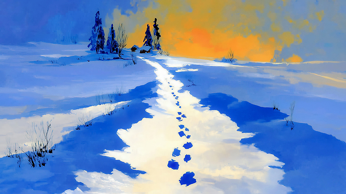 자연요소 식물 계절 컬러 컨셉 자국 날씨 눈_날씨 생태계 파일형식 발자국 풍경 노을 하늘 나무 초원 겨울 자연 그림 평화 흰색 빨간색 방황 산 국내일러스트 일러스트 JPG 눈내림 눈