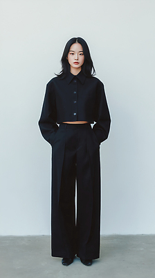 JPG 모델 편집이미지 옷 여자 패션 포즈 바지 스튜디오 검은색 촬영 자신감 분위기 모던 의료성형뷰티 스타일 편집실사 감정 컬러 컨셉 하의 사람 CG 파일형식