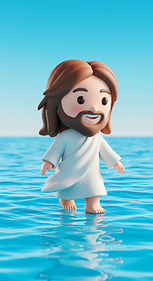 감정 바다 컬러 컨셉 모션 발 3D 신_종교 파일형식 캐릭터 걷기 맨발 평화 하늘 즐거움 풍경 파란색 상상력 장면 해변 편집3D 편집이미지 JPG 예수