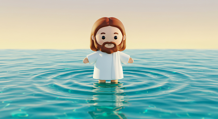 자연요소 컨셉 물 태양 3D 신_종교 감각 야간 파일형식 예수 캐릭터 저녁 햇빛 귀여움 물결 수면 반사 편안함 장면 종교 상징 디자인 편집3D 편집이미지 JPG