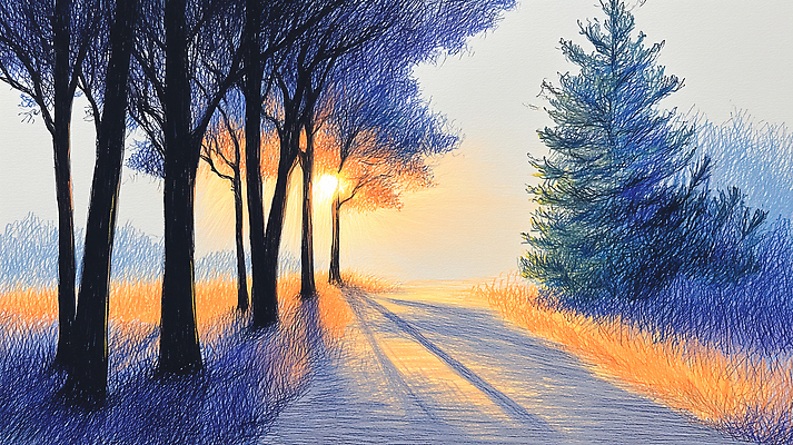 주간 나무 식물 감정 컨셉 태양 노을 야간 생태계 파일형식 아침 햇빛 길 풍경 자연 평화 여유 빛 그림 일출 저녁 고요 나뭇가지 하늘 그라데이션 색감 공간 숲 국내일러스트 일러스트 JPG