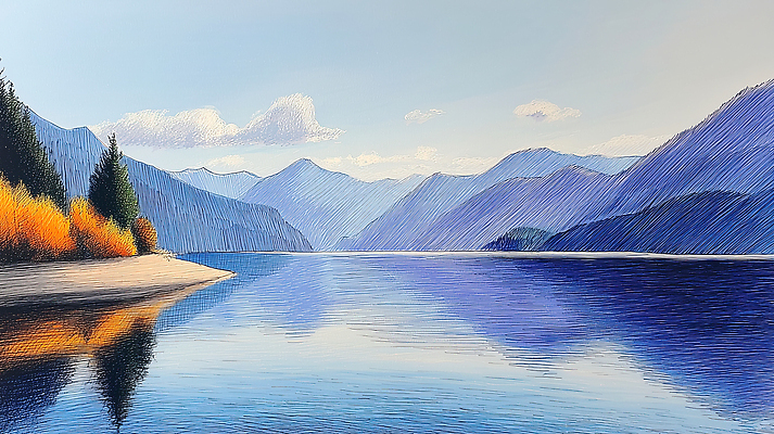 자연요소 식물 컨셉 생태계 파일형식 호수 산 풍경 자연 반사 나무 고요 여행 휴식 물 뷰티풀 컬러 하늘 국내일러스트 일러스트 JPG