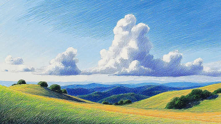 계절 컬러 컨셉 파란색 노을 생태계 파일형식 풍경 자연 초원 언덕 하늘 여름 뷰티풀 평화 하늘색 감상 일출 일몰 목가 국내일러스트 일러스트 JPG