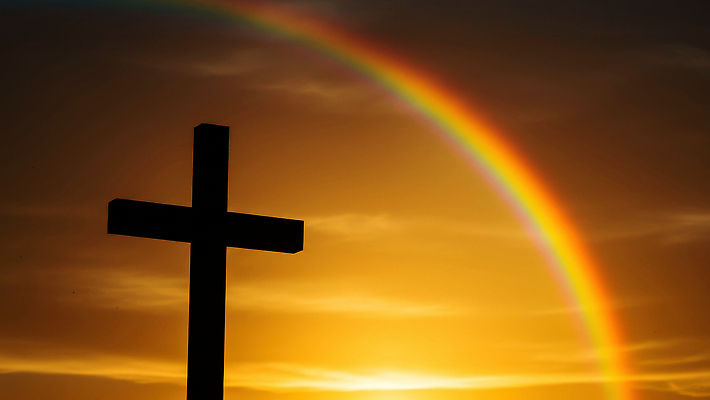 자연요소 종교 컨셉 야간 CG 생태계 파일형식 십자가 무지개 저녁 하늘 노을 뷰티풀 평화 상징 자연 조화 풍경 컬러 편집실사 편집이미지 JPG 천주교 기독교