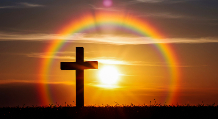 자연요소 종교 컨셉 노을 CG 생태계 파일형식 십자가 태양 무지개 일몰 풍경 자연 평화 하늘 빛 그림자 뷰티풀 고요 공간 기도 편집실사 편집이미지 JPG 천주교 기독교