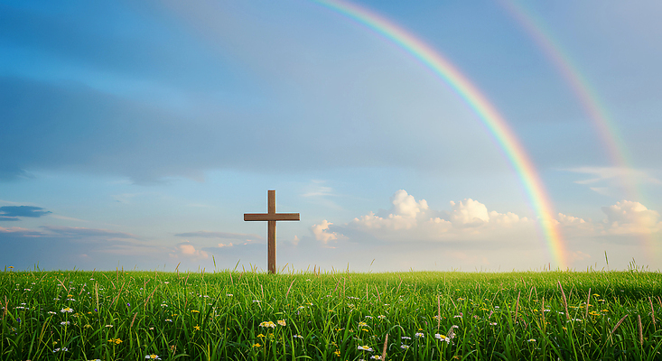자연요소 계절 감정 종교 컨셉 풍경 CG 생태계 파일형식 십자가 무지개 하늘 초원 자연 평화 경관 기도 희망 뷰티풀 여름 편집실사 편집이미지 JPG 천주교 기독교