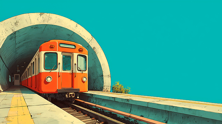 길 육상교통 컬러 컨셉 교통시설 대중교통 라이프 도시 역 파일형식 주황색 전철 기차 터널 대기 오후 풍경 도심 교통 일상 여행 이동 플랫폼 백그라운드 비교 조용 국내일러스트 일러스트 JPG 기차역