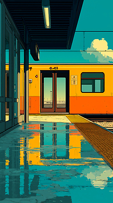 자연요소 감정 육상교통 교통수단 컬러 대중교통 라이프 역 파일형식 기차역 기차 반사 물 풍경 하늘 여유 대기 파란색 일상 여행 도시 바닥 백그라운드 국내일러스트 일러스트 JPG