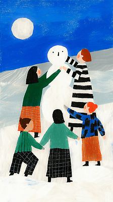 자연요소 계절 감정 컬러 컨셉 관계 모션 생태계 파일형식 눈사람 겨울 즐거움 달 하늘 만남 친구 가족 놀이 자연 흰색 파란색 함께함 만들기 국내일러스트 일러스트 JPG