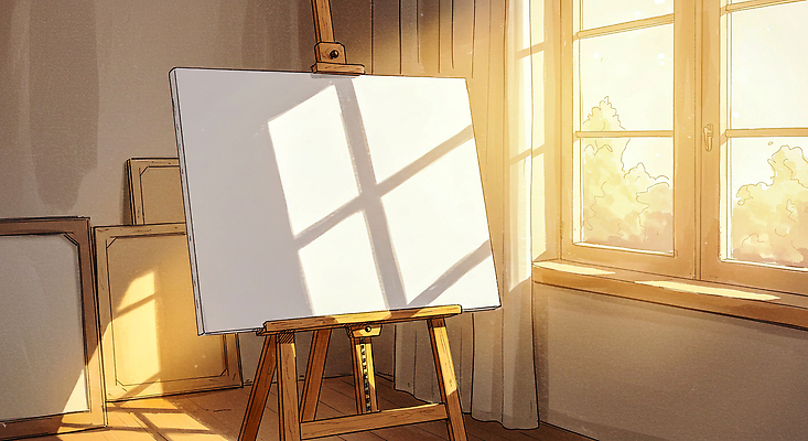 주간 식물 감정 컨셉 창문 문화예술 내부 태양 미술도구 파일형식 이젤 캔버스 햇빛 방 풍경 그림 미술 고요 조명 나무 창틀 아침 예술 실내 여유 색감 감성 빛 국내일러스트 일러스트 JPG