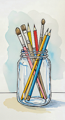 병_용기 학용품 취미 필기구 미술도구 오브젝트 파일형식 유리병 연필 붓 컬러 재료 창의성 예술 물감 색연필 작업실 디자인 뷰티풀 백그라운드 도구 공예 손재주 창작 국내일러스트 일러스트 JPG