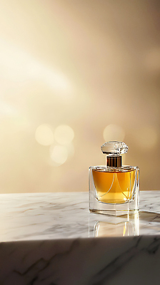 JPG 편집이미지 디자인 탁자 유리병 조명 반사 금색 분위기 고급 우아함 향수 오브젝트 향기 오후 향수병 스타일 편집실사 AI컴퓨터그래픽 AI콘텐츠 컬러 가구 컨셉 병_용기 화장품 CG 냄새 병_담는 파일형식