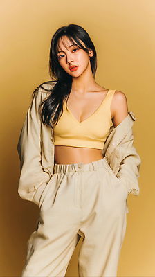 JPG 모델 편집이미지 옷 패션 얼굴 포즈 백그라운드 노란색 사진촬영 분위기 편안함 브래지어 모던 뷰티풀 의료성형뷰티 스타일 편집실사 컬러 컨셉 신체부위 촬영 감각 속옷 CG 파일형식