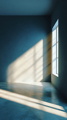 디자인 컬러 컨셉 내부 태양 CG 파일형식 방 창문 햇빛 조명 바닥 분위기 그림자 실내 파란색 인테리어 평화 고요 편집이미지 JPG 편집실사
