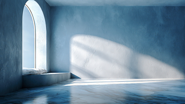 도형 디자인 컬러 가구 컨셉 CG 파일형식 파란색 방 창문 의자 빛 내부 공간 원형 조용 화사함 모던 인테리어 편집이미지 JPG 편집실사