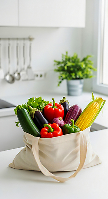 컬러 가구 토마토 채소 가방 곡류 CG 에코 생태계 파일형식 에코백 주방 탁자 방울토마토 오이 가지 옥수수 신선 식사 건강 요리 재료 초록색 자연 편집이미지 편집실사 JPG