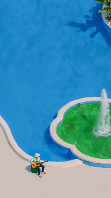 JPG 공원 남자 여유 음악 연주 일러스트 모션 자연 휴식 풍경 취미 초록색 물 여름 파란색 기타 물가 선탠 물안경 즐거움 분수 국내일러스트 AI일러스트 AI콘텐츠 자연요소 계절 공공시설 감정 컬러 컨셉 현악기 문화예술 사람 생태계 수영용품 파일형식