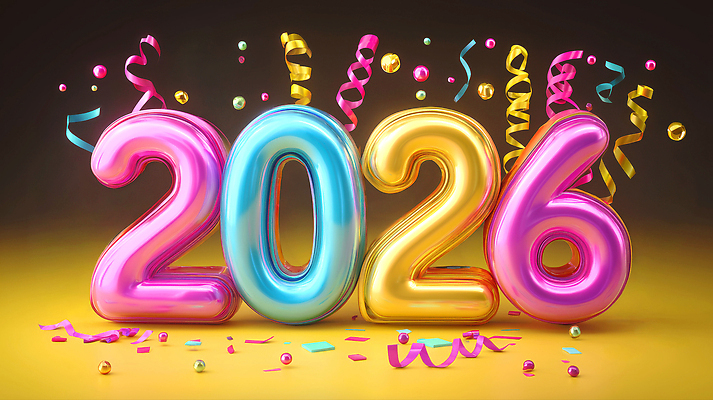 편집이미지 감정 종이 컨셉 모션 이벤트 연도 파일형식 2026년 새해 축제 풍선 장식 색종이 리본 파티 행복 기쁨 반짝임 컬러 축하 분위기 이미지편집 JPG