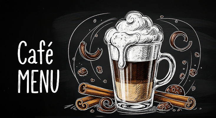 감정 음료 음식 가구 디저트 유제품 상점 감각 맛 그림 파일형식 카페 메뉴 커피 크림 편안함 탁자 즐거움 맛있는 달콤 식사 빵집 우유 시나몬 초콜릿 과자 국내일러스트 JPG 일러스트 초크아트