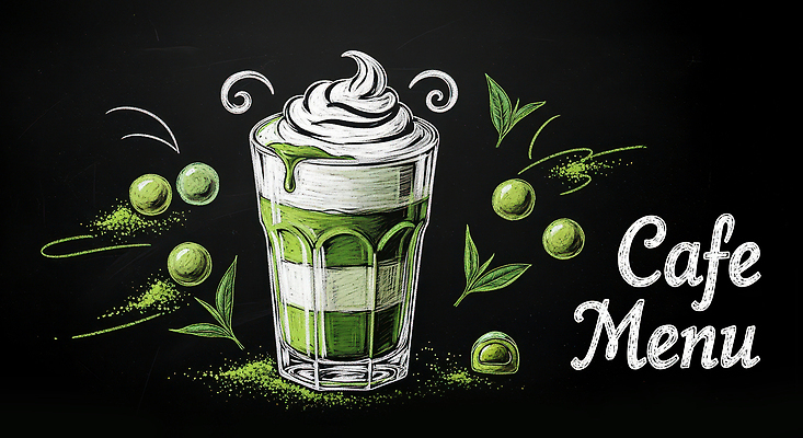 음식 컬러 건강 차_음료 상점 맛 크림 그림 파일형식 카페 메뉴 음료 녹차 생크림 재료 디저트 초록색 시원함 달콤 차가움 카페인 다이어트 맛있는 국내일러스트 JPG 일러스트 초크아트