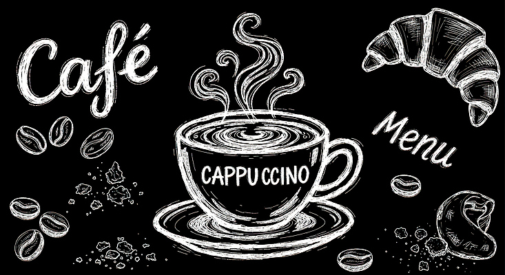 주간 감정 커피 음료 음식 빵 컨셉 상점 맛 야간 그림 파일형식 카페 카푸치노 크루아상 메뉴 원두 수증기 디저트 저녁 여유 휴식 아침 오후 달콤 국내일러스트 JPG 일러스트 초크아트