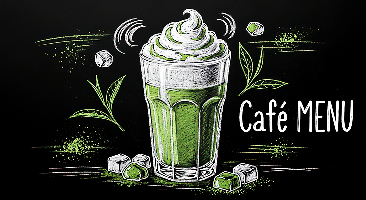 자연요소 식물 계절 감정 컬러 컨셉 차_음료 상점 맛 크림 그림 휘핑 파일형식 녹차 음료 카페 메뉴 휘핑크림 얼음 잎 재료 디자인 초록색 달콤 카페인 고급 상쾌 여름 메뉴판 국내일러스트 JPG 일러스트 초크아트