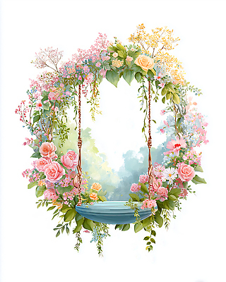 식물 계절 꽃 감정 컬러 컨셉 모션 태양 생태계 파일형식 정원 그네 장식 봄 평화 자연 뷰티풀 햇빛 꽃잎 나무 초록색 풍경 흔들림 여유 잔디 화사함 조화 국내일러스트 일러스트 JPG 수채화