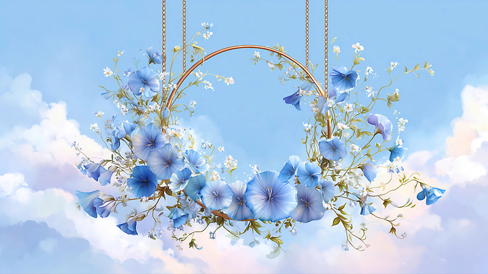 도형 식물 계절 꽃 컬러 가구 컨셉 생태계 파일형식 하늘 여름 장식 원형 풍경 자연 뷰티풀 파란색 공중 선반 디자인 예술 화환 들꽃 감성 국내일러스트 일러스트 JPG 수채화