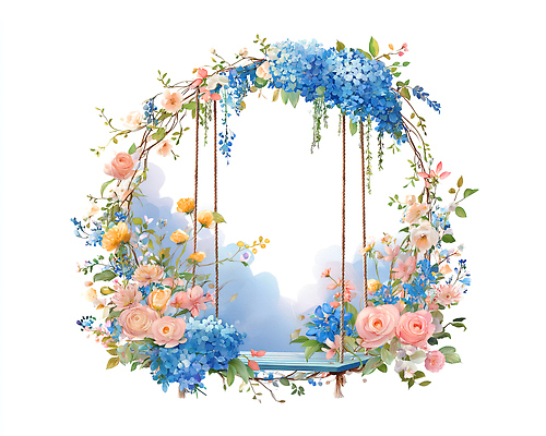 식물 계절 공공시설 컬러 컨셉 야외활동 생태계 파일형식 꽃 그네 자연 봄 뷰티풀 장식 조화 파란색 분홍색 공원 정원 휴식 풍경 소풍 국내일러스트 일러스트 JPG 수채화