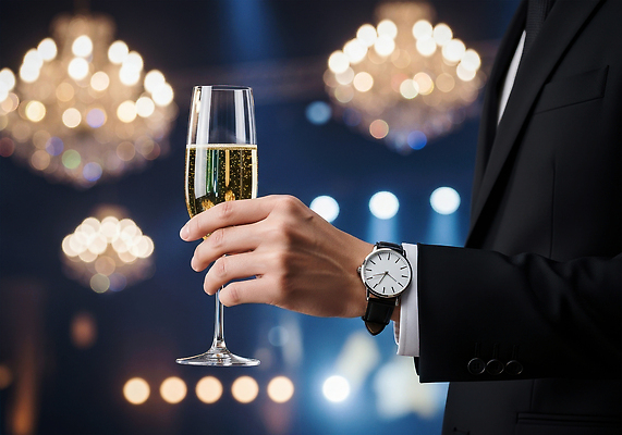 직업 식기 옷 감정 컨셉 주류 사람 이벤트 신체부위 CG 파일형식 남자 정장 샴페인 잔 고급 조명 축하 파티 음료 손 시계 즐거움 편집실사 JPG 편집이미지 의료성형뷰티 연예인 시상식 연말