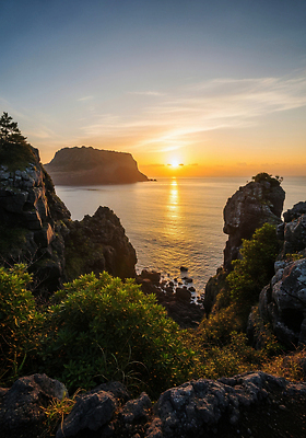 자연요소 바다 컨셉 한국 노을 CG 생태계 파일형식 일몰 해변 풍경 제주도 자연 여행 평화 뷰티풀 새벽 편집실사 JPG 편집이미지 일출