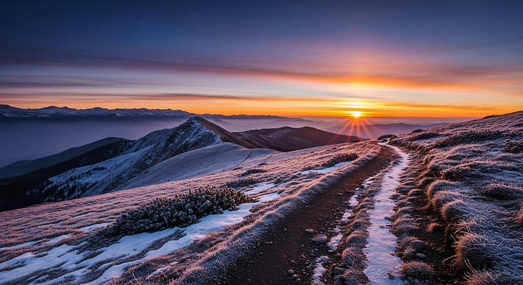 계절 길 컨셉 레저 노을 야간 CG 생태계 파일형식 산 일몰 자연 풍경 평화 산길 저녁 하늘 뷰티풀 겨울 여행 트래킹 편집실사 JPG 편집이미지 일출