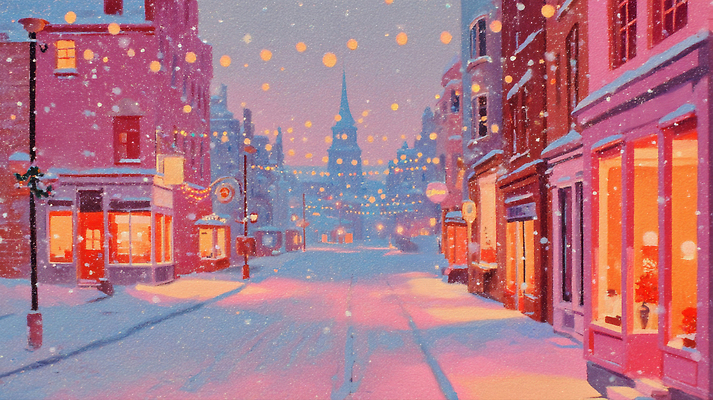 자연요소 계절 기념일 다수 컨셉 날씨 사람 그림 파일형식 겨울 거리 상점 빛 풍경 고요 따뜻함 조명 크리스마스 낭만 도시 모션 여러명 감정 풍경화 축제 국내일러스트 일러스트 JPG 마을 눈