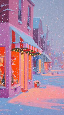 자연요소 계절 기념일 컨셉 겨울 날씨 풍경 파일형식 거리 상점 크리스마스 빛 분위기 설경 뷰티풀 따뜻함 장식 복고 조명 소리 화려 환상 국내일러스트 일러스트 JPG 마을 눈