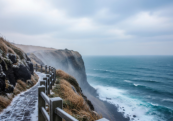 자연요소 계절 길 바다 날씨 산 한국 제주도 CG 생태계 파일형식 해변 절벽 산책로 파도 자연 풍경 바람 겨울 한라산 힐링 여행 편집실사 편집이미지 JPG 눈