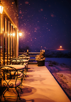 자연요소 계절 공공시설 가구 날씨 한국 감각 CG 생태계 파일형식 겨울 발코니 조명 야외 의자 편안함 풍경 가로등 자연 고요 빛 편집실사 편집이미지 JPG 눈 제주도