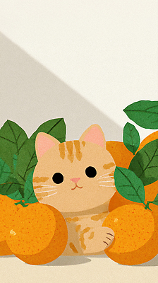식물 감정 컬러 컨셉 농업 과일 포유류 반려동물 태양 감각 생태계 파일형식 고양이 귤 잎 귀여움 햇빛 털 과수원 동물 자연 휴식 그림 주황색 여유 분위기 장면 편안함 국내일러스트 일러스트 JPG