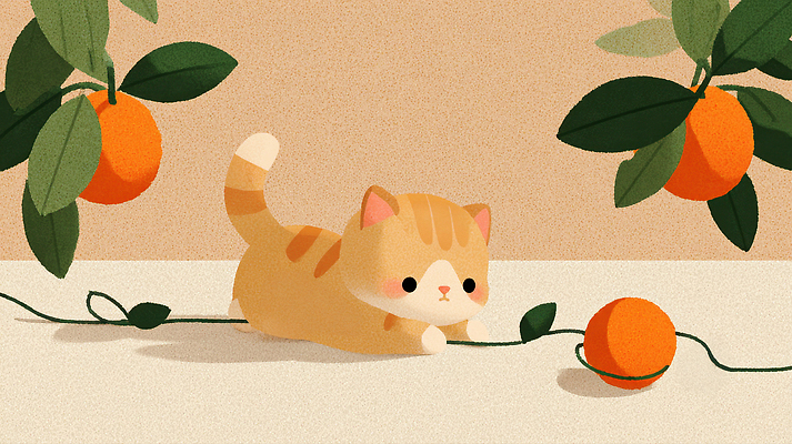 식물 동물 감정 컬러 컨셉 과일 포유류 내부 반려동물 크기 생태계 파일형식 고양이 나무 귀여움 장난 호기심 작음 만화 자연 실내 여유 주황색 그림 오브젝트 국내일러스트 일러스트 JPG 귤