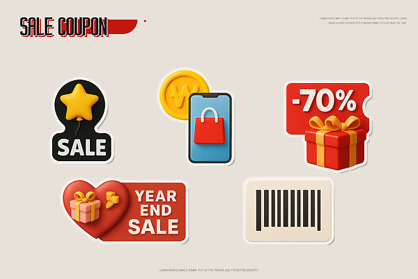 이벤트 쇼핑 3D 바구니 황금 파일형식 세일 쿠폰 아이템 선물 장바구니 금화 바코드 소비 프로모션 편집3D PSD 편집이미지